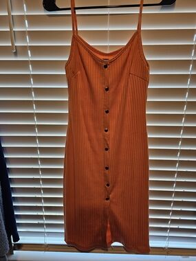 Button-Front Orange Ribbed Dress